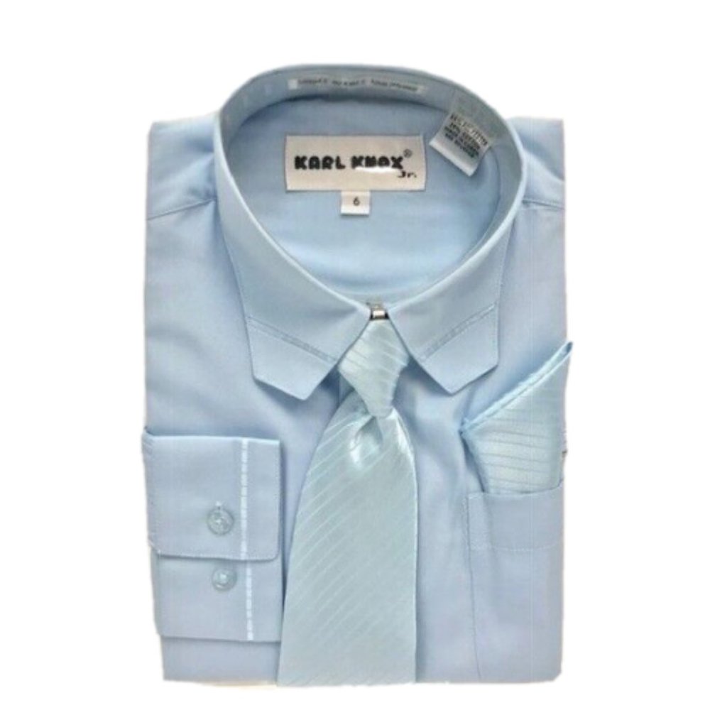 Karl Knox Jr. Boys Light Blue Dress Shirt Tie and Hanky Combo Pak Size 6